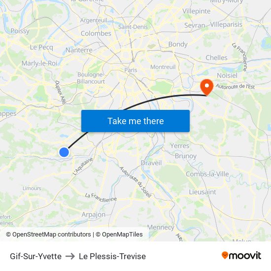 Gif-Sur-Yvette to Le Plessis-Trevise map