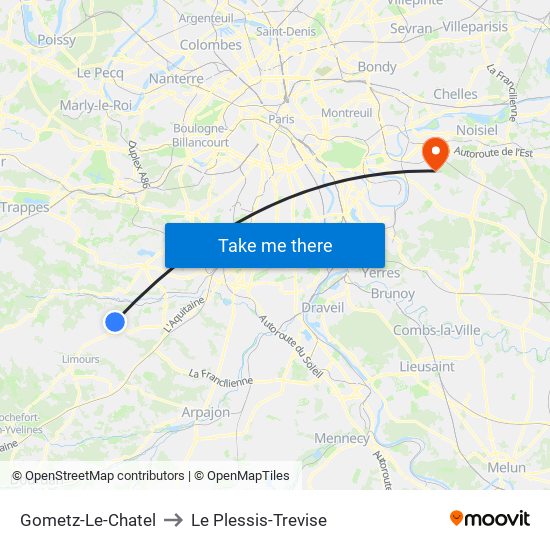 Gometz-Le-Chatel to Le Plessis-Trevise map