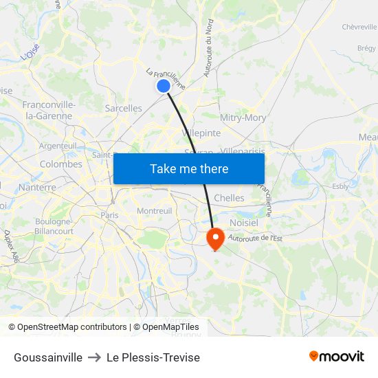 Goussainville to Le Plessis-Trevise map