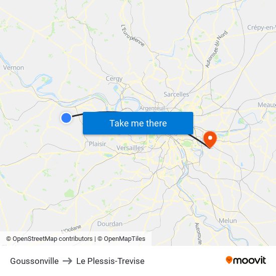 Goussonville to Le Plessis-Trevise map