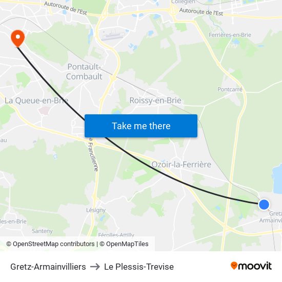 Gretz-Armainvilliers to Le Plessis-Trevise map