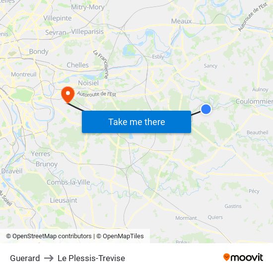 Guerard to Le Plessis-Trevise map