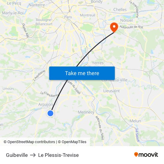 Guibeville to Le Plessis-Trevise map