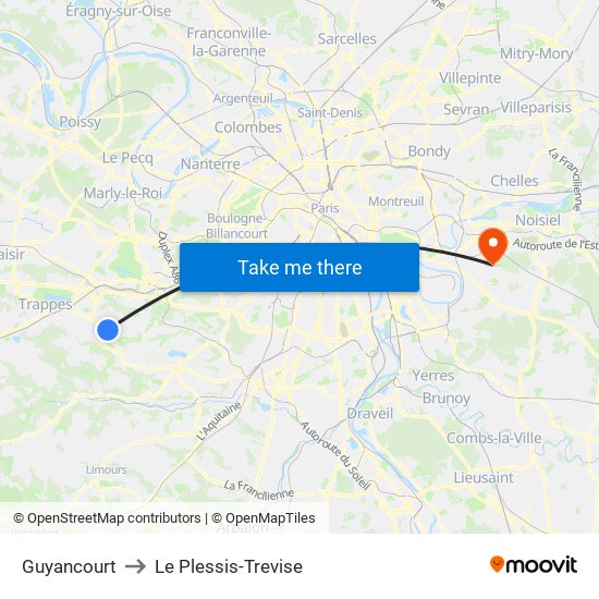 Guyancourt to Le Plessis-Trevise map