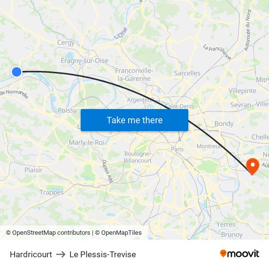 Hardricourt to Le Plessis-Trevise map