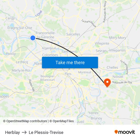 Herblay to Le Plessis-Trevise map