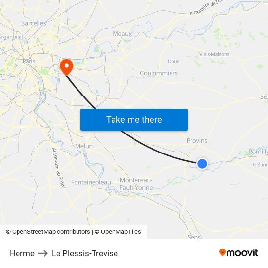 Herme to Le Plessis-Trevise map