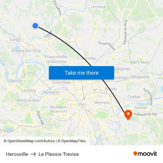 Herouville to Le Plessis-Trevise map