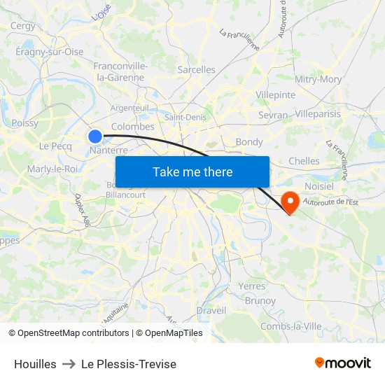 Houilles to Le Plessis-Trevise map