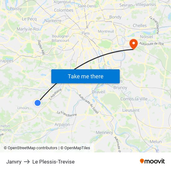 Janvry to Le Plessis-Trevise map