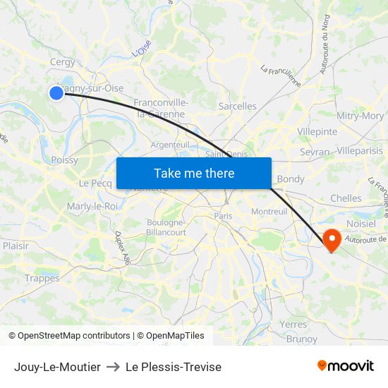 Jouy-Le-Moutier to Le Plessis-Trevise map