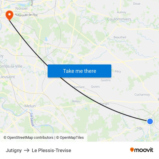 Jutigny to Le Plessis-Trevise map