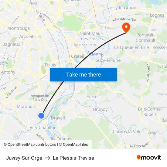 Juvisy-Sur-Orge to Le Plessis-Trevise map