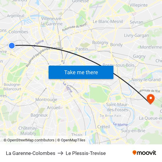 La Garenne-Colombes to Le Plessis-Trevise map