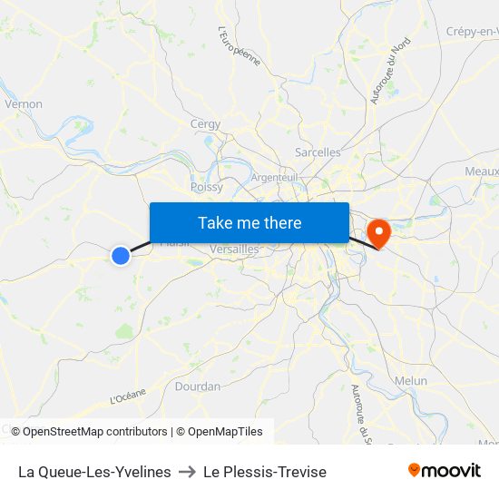 La Queue-Les-Yvelines to Le Plessis-Trevise map