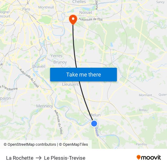 La Rochette to Le Plessis-Trevise map