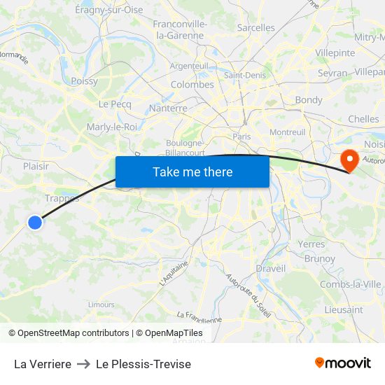 La Verriere to Le Plessis-Trevise map