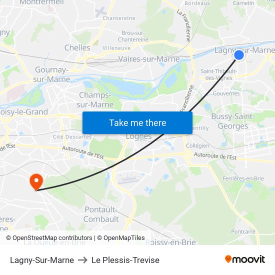 Lagny-Sur-Marne to Le Plessis-Trevise map