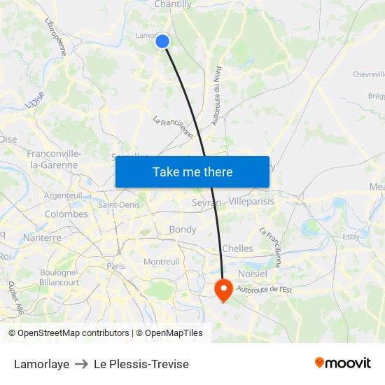 Lamorlaye to Le Plessis-Trevise map