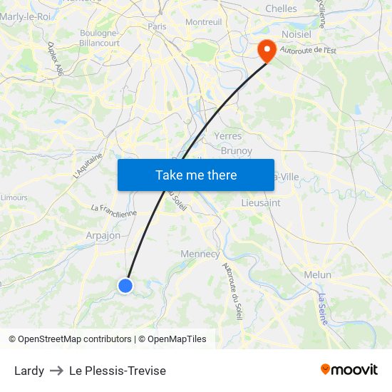 Lardy to Le Plessis-Trevise map