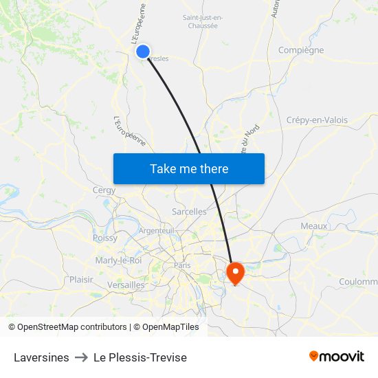 Laversines to Le Plessis-Trevise map