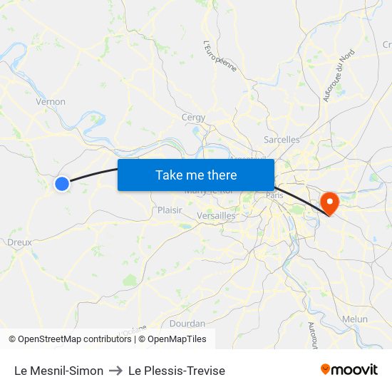 Le Mesnil-Simon to Le Plessis-Trevise map