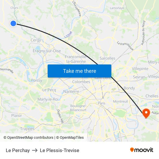 Le Perchay to Le Plessis-Trevise map