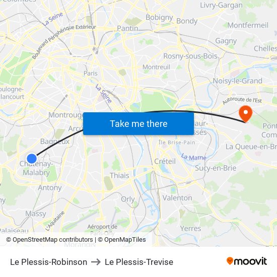 Le Plessis-Robinson to Le Plessis-Trevise map