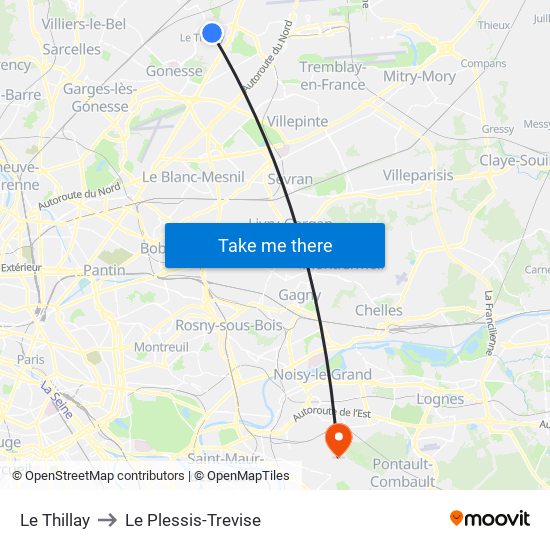 Le Thillay to Le Plessis-Trevise map