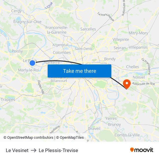 Le Vesinet to Le Plessis-Trevise map