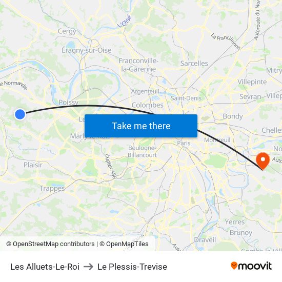Les Alluets-Le-Roi to Le Plessis-Trevise map