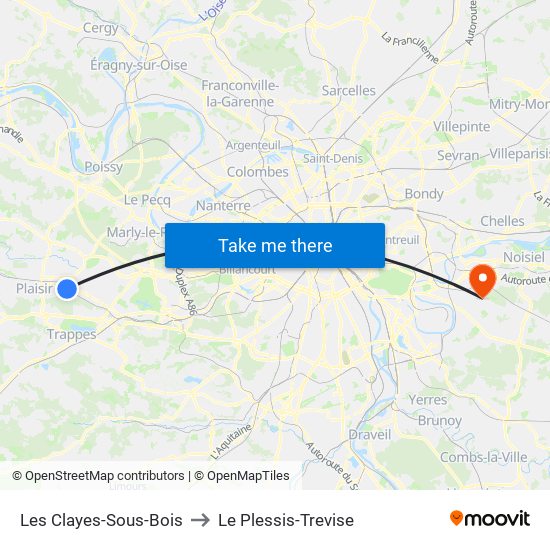 Les Clayes-Sous-Bois to Le Plessis-Trevise map