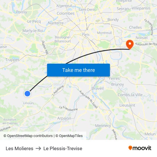 Les Molieres to Le Plessis-Trevise map