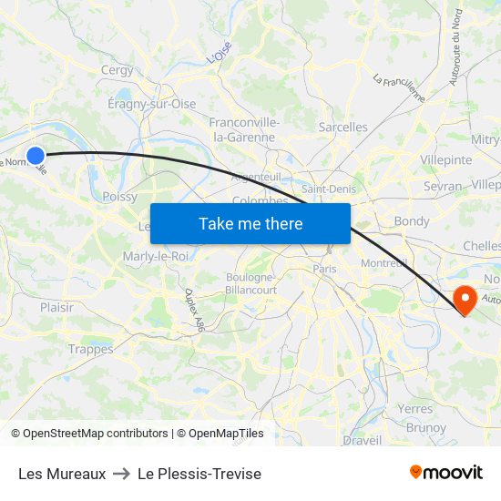 Les Mureaux to Le Plessis-Trevise map