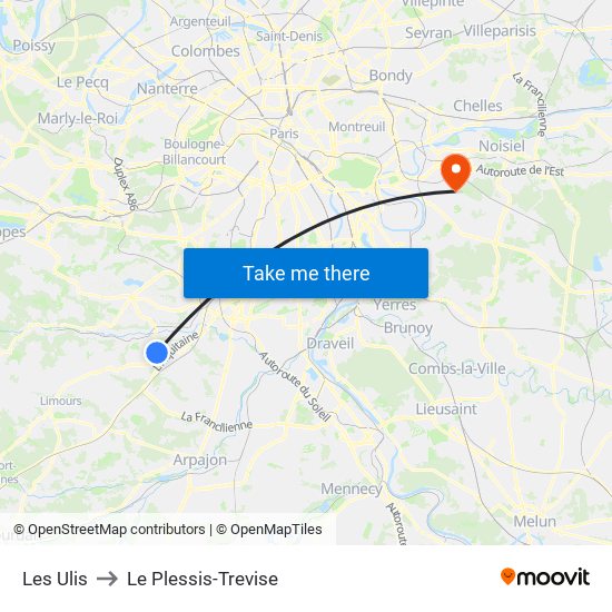 Les Ulis to Le Plessis-Trevise map