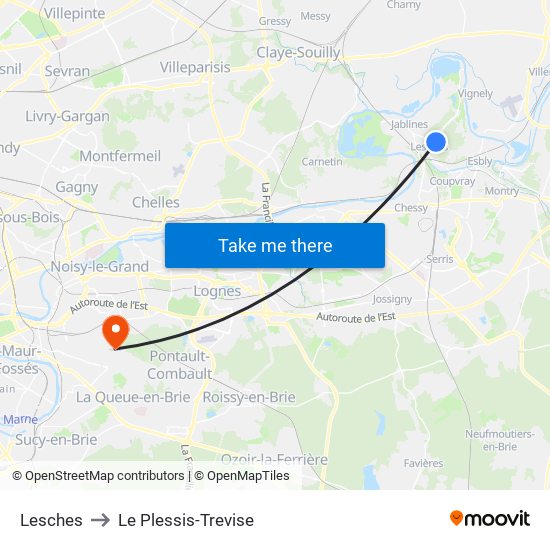 Lesches to Le Plessis-Trevise map