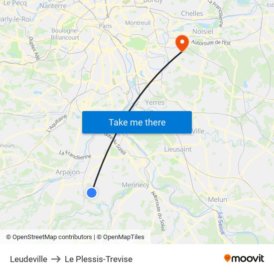 Leudeville to Le Plessis-Trevise map