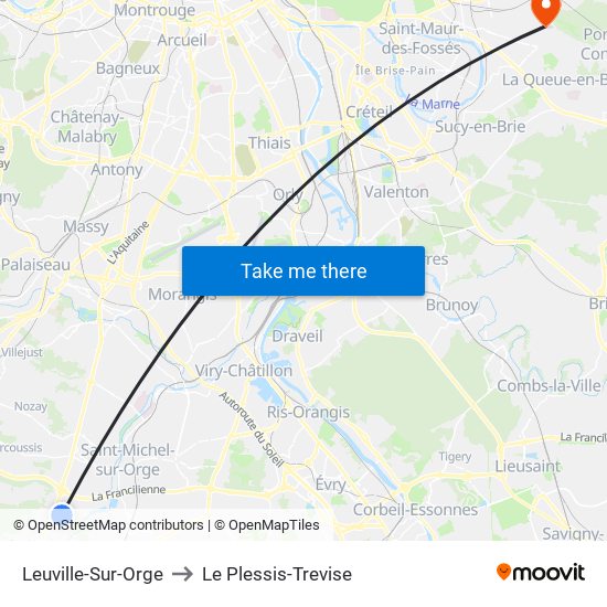 Leuville-Sur-Orge to Le Plessis-Trevise map
