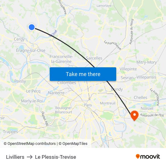 Livilliers to Le Plessis-Trevise map