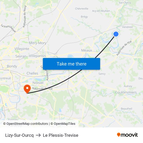 Lizy-Sur-Ourcq to Le Plessis-Trevise map