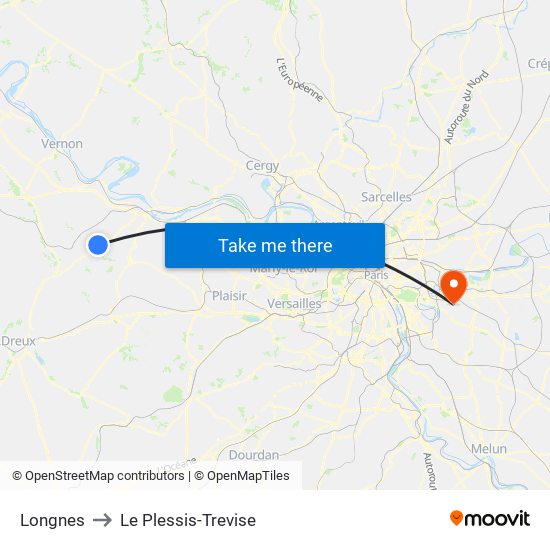 Longnes to Le Plessis-Trevise map