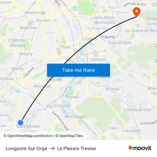 Longpont-Sur-Orge to Le Plessis-Trevise map