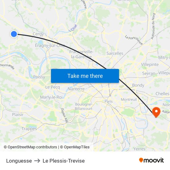 Longuesse to Le Plessis-Trevise map