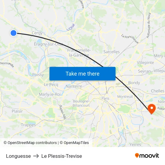 Longuesse to Le Plessis-Trevise map
