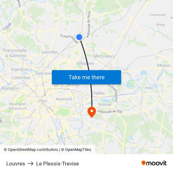 Louvres to Le Plessis-Trevise map