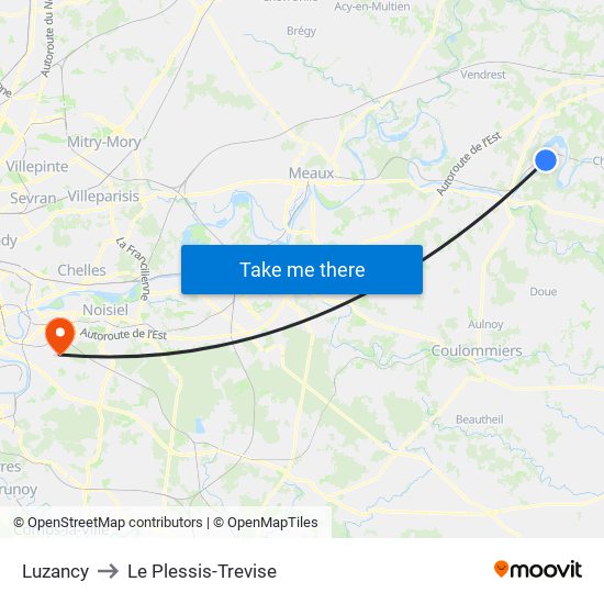 Luzancy to Le Plessis-Trevise map