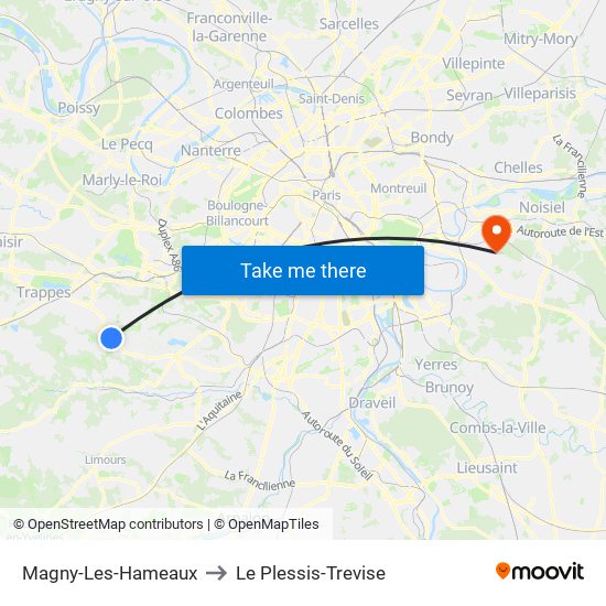 Magny-Les-Hameaux to Le Plessis-Trevise map