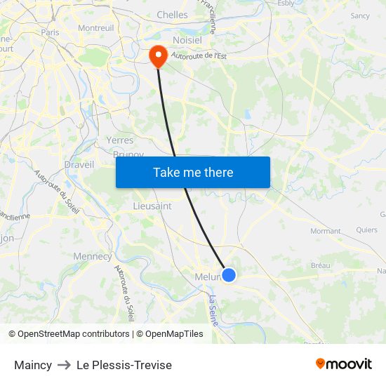Maincy to Le Plessis-Trevise map
