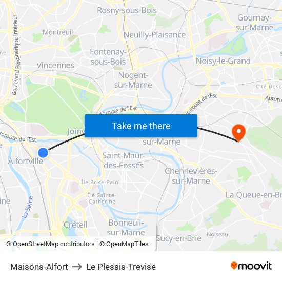 Maisons-Alfort to Le Plessis-Trevise map