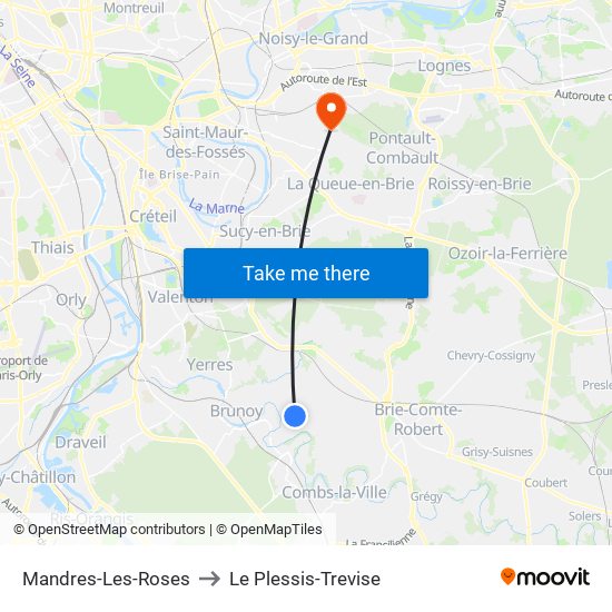 Mandres-Les-Roses to Le Plessis-Trevise map